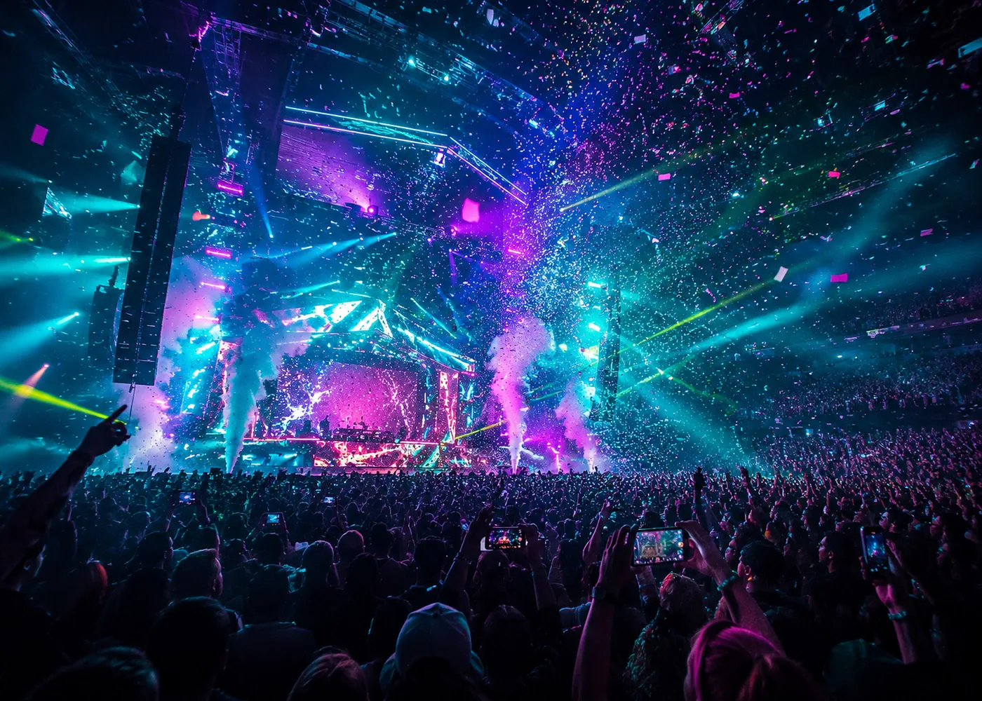 Live stage performance under colored lighting